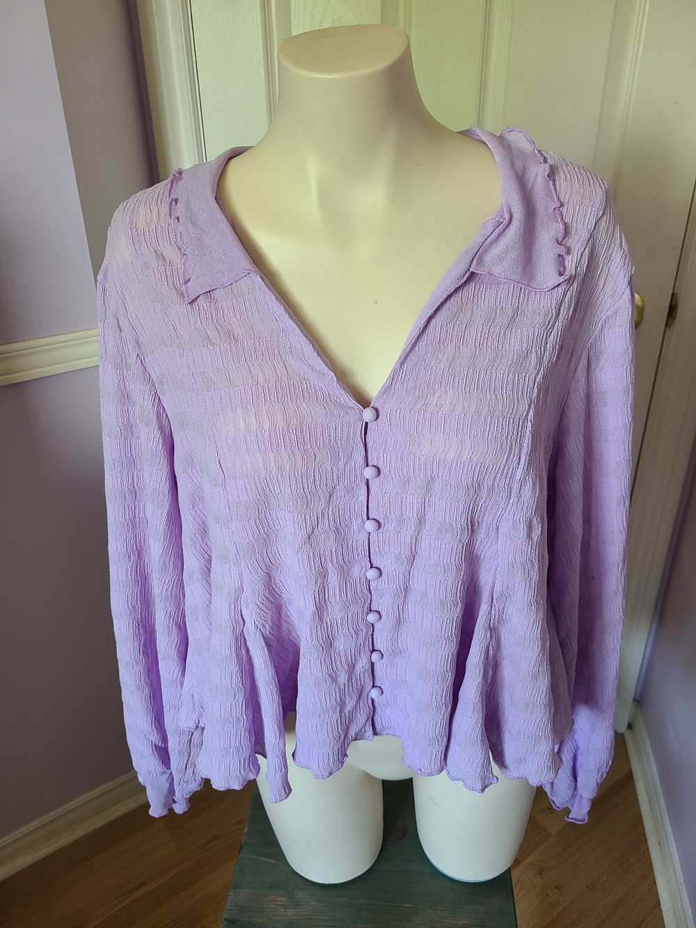 Anthropologie Lavender Crinkle Button-Down Blouse